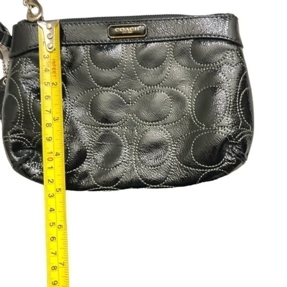 Coach black patent leather stitched signature c wristlet bag